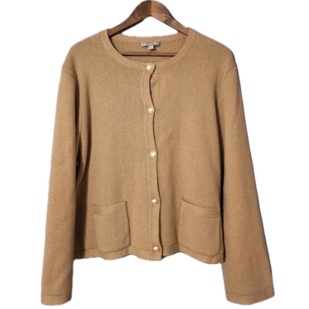 J. CREW Emilie Sweater Lady Jacket Camel with Gold Buttons Size XXL
